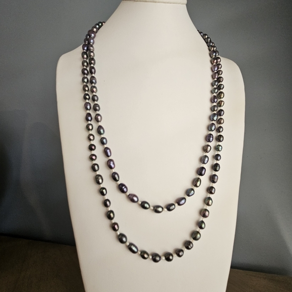 Genuine Black Pearl Necklace 54-inch Extra Long Beaded Single Strand GUC - Picture 2 of 13